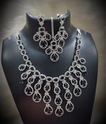 Multi Layered Silver Finish CZ Necklace Earrings Mangtika Set - CZ Floral Necklace Set - Libasaa.com