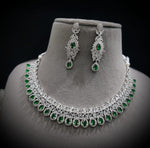 Punjabi Silver Plated CZ Choker Earrings Set - CZ Jewelry Set - Libasaa.com