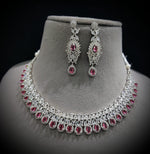 Punjabi Silver Plated CZ Choker Earrings Set - CZ Jewelry Set - Libasaa.com