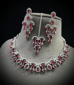 Wedding Silver Tone AD Choker Earring Maangtikka Set - CZ Indian Jewelry Set - Libasaa.com