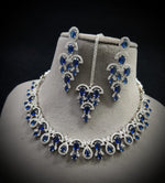 Wedding Silver Tone AD Choker Earring Maangtikka Set - CZ Indian Jewelry Set - Libasaa.com