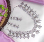 Pakistani Silver Plated CZ Choker Earrings Set - Pakistani AD Jewelry Set - Libasaa.com