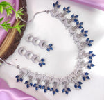 Pakistani Silver Plated CZ Choker Earrings Set - Pakistani AD Jewelry Set - Libasaa.com