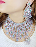 Multi Layered Bollywood Inspired CZ Choker Earring Set For Wedding - Libasaa.com