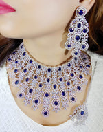 Multi Layered Bollywood Inspired CZ Choker Earring Set For Wedding - Libasaa.com