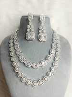 Wedding Double Layered AD Floral Design Necklace Earrings Indian Jewelry - Libasaa.com