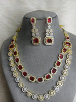 Wedding Double Layered AD Floral Design Necklace Earrings Indian Jewelry - Libasaa.com