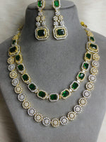 Wedding Double Layered AD Floral Design Necklace Earrings Indian Jewelry - Libasaa.com