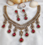Gold Toned Bridal AD Necklace Earrings Set For Wedding - Libasaa.com