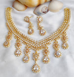 Gold Toned Bridal AD Necklace Earrings Set For Wedding - Libasaa.com