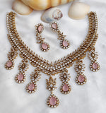 Gold Toned Bridal AD Necklace Earrings Set For Wedding - Libasaa.com