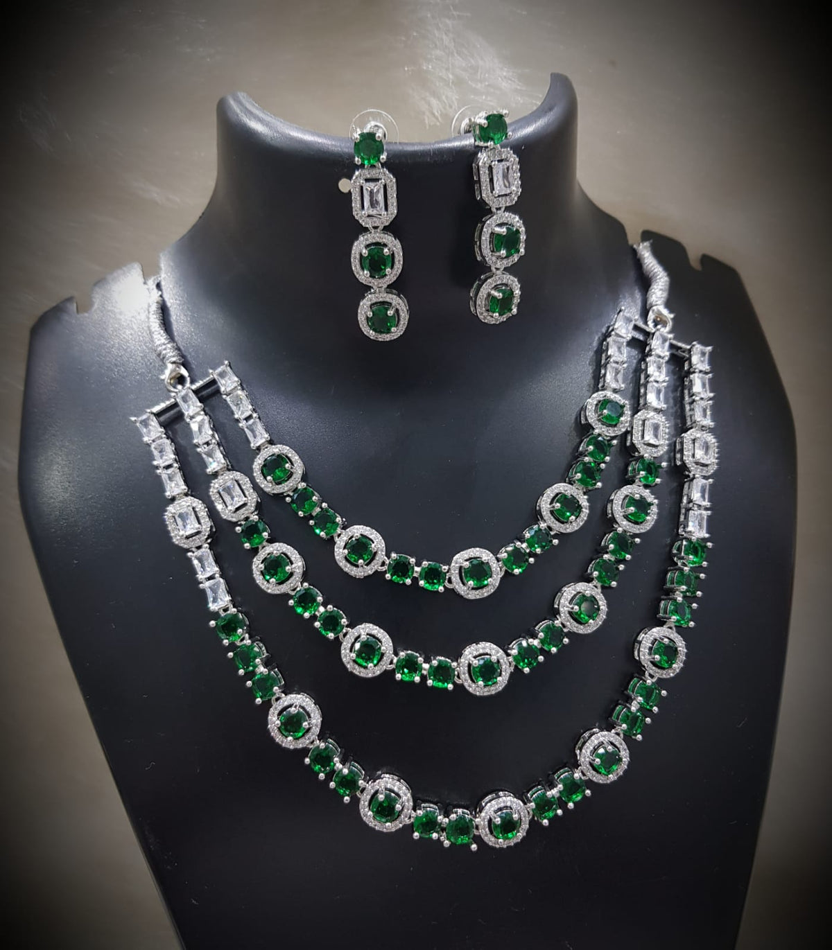 Tripple Layered CZ Necklace Earrings Set for Women | Sparkling Cubic Zirconia Jewelry Set - Libasaa.com