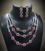 Tripple Layered CZ Necklace Earrings Set for Women | Sparkling Cubic Zirconia Jewelry Set - Libasaa.com