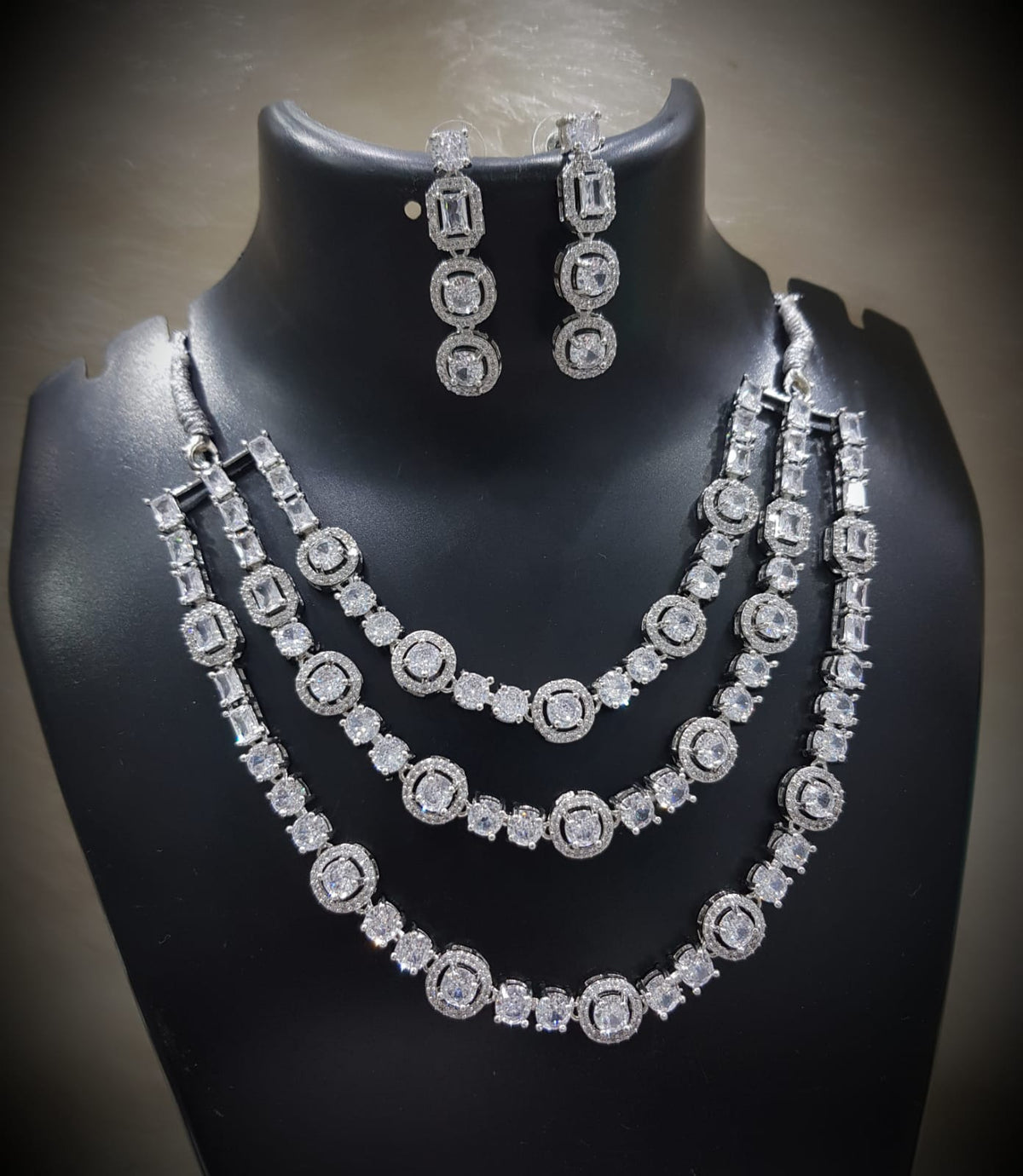 Tripple Layered CZ Necklace Earrings Set for Women | Sparkling Cubic Zirconia Jewelry Set - Libasaa.com