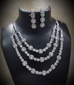 Tripple Layered CZ Necklace Earrings Set for Women | Sparkling Cubic Zirconia Jewelry Set - Libasaa.com
