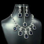 Square American Diamond Stone Work Necklace Earring Mangtikka Set - Libasaa.com