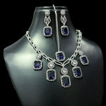 Square American Diamond Stone Work Necklace Earring Mangtikka Set - Libasaa.com