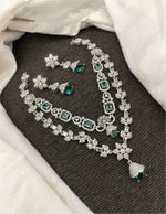 Pakistani Double Layered Floral AD Necklace Earring Set For Wedding - Libasaa.com
