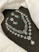 Pakistani Double Layered Floral AD Necklace Earring Set For Wedding - Libasaa.com