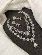 Pakistani Double Layered Floral AD Necklace Earring Set For Wedding - Libasaa.com