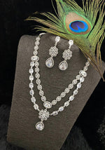 Punjabi Floral Double Layer CZ Statement Necklace Earring Set For Wedding - Libasaa.com