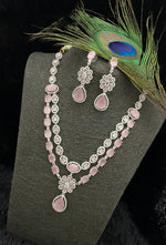 Punjabi Floral Double Layer CZ Statement Necklace Earring Set For Wedding - Libasaa.com