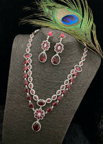 Punjabi Floral Double Layer CZ Statement Necklace Earring Set For Wedding - Libasaa.com