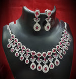 Floral Drop AD Choker Earring Set For Wedding - Libasaa.com