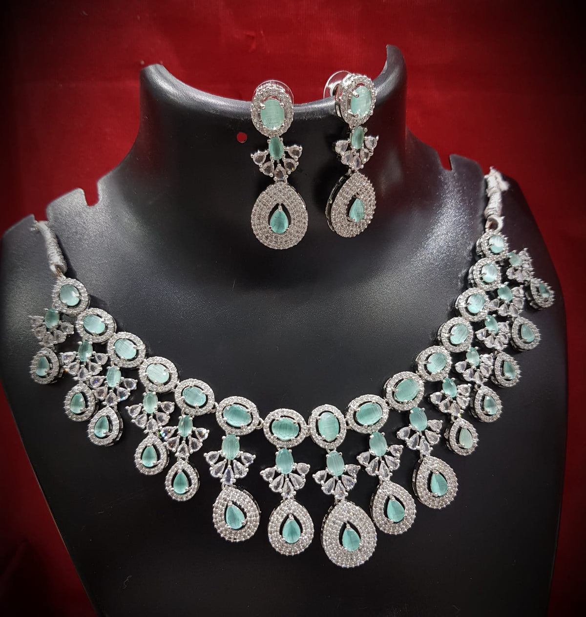 Floral Drop AD Choker Earring Set For Wedding - Libasaa.com