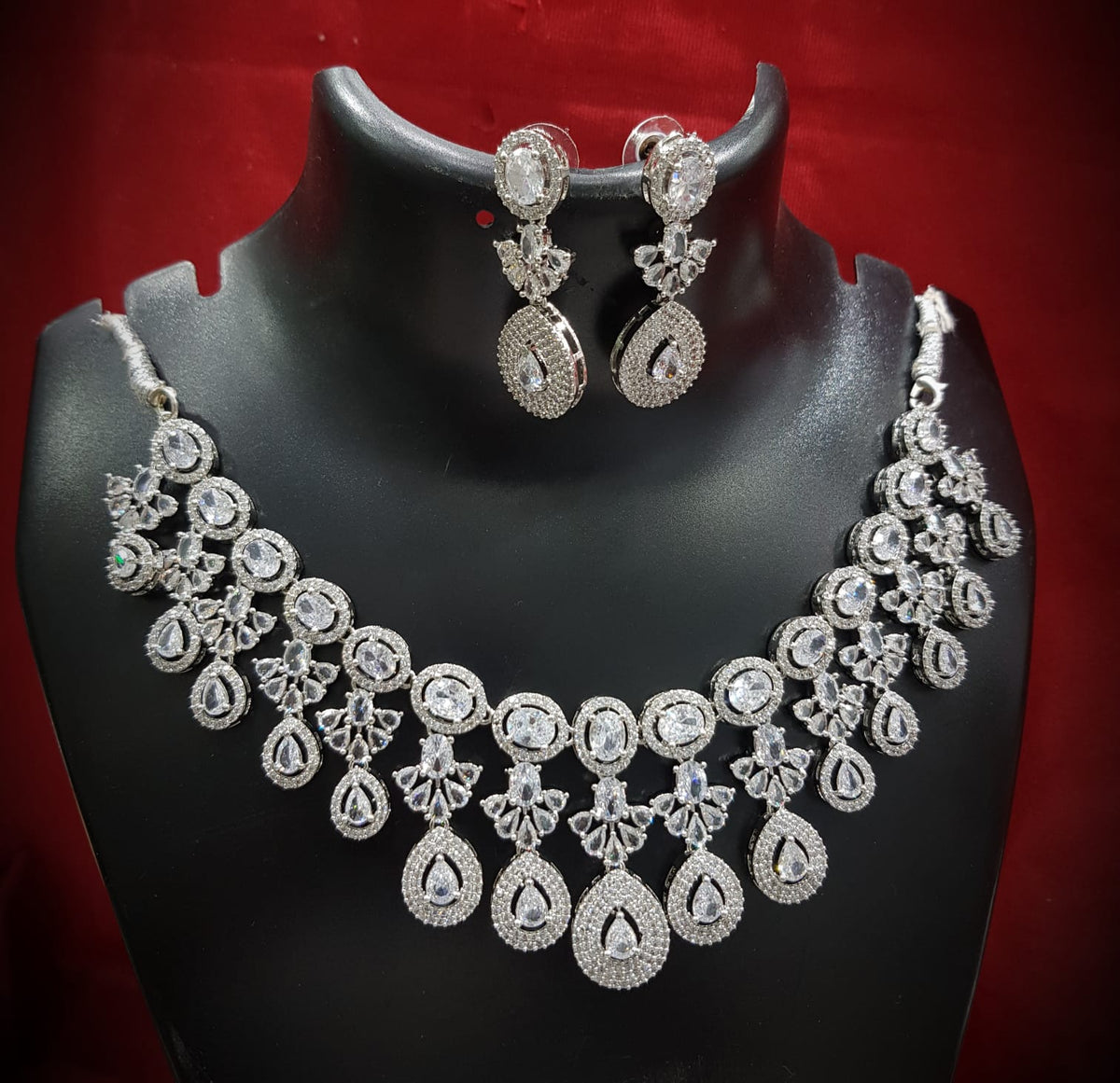 Floral Drop AD Choker Earring Set For Wedding - Libasaa.com