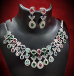 Floral Drop AD Choker Earring Set For Wedding - Libasaa.com