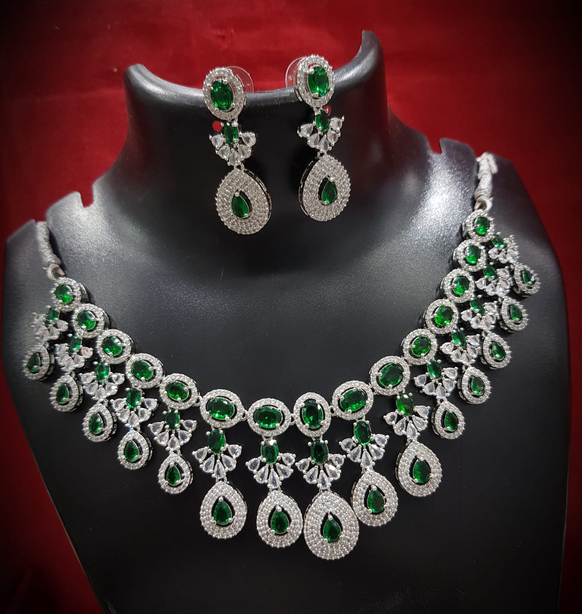 Floral Drop AD Choker Earring Set For Wedding - Libasaa.com