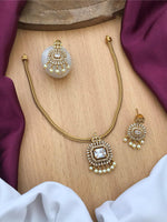 Rajsthani Handcrafted Gold Tone AD Necklace Earring Set For Wedding - Libasaa.com
