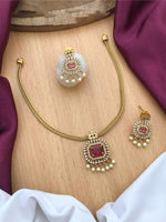 Rajsthani Handcrafted Gold Tone AD Necklace Earring Set For Wedding - Libasaa.com