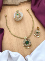 Rajsthani Handcrafted Gold Tone AD Necklace Earring Set For Wedding - Libasaa.com