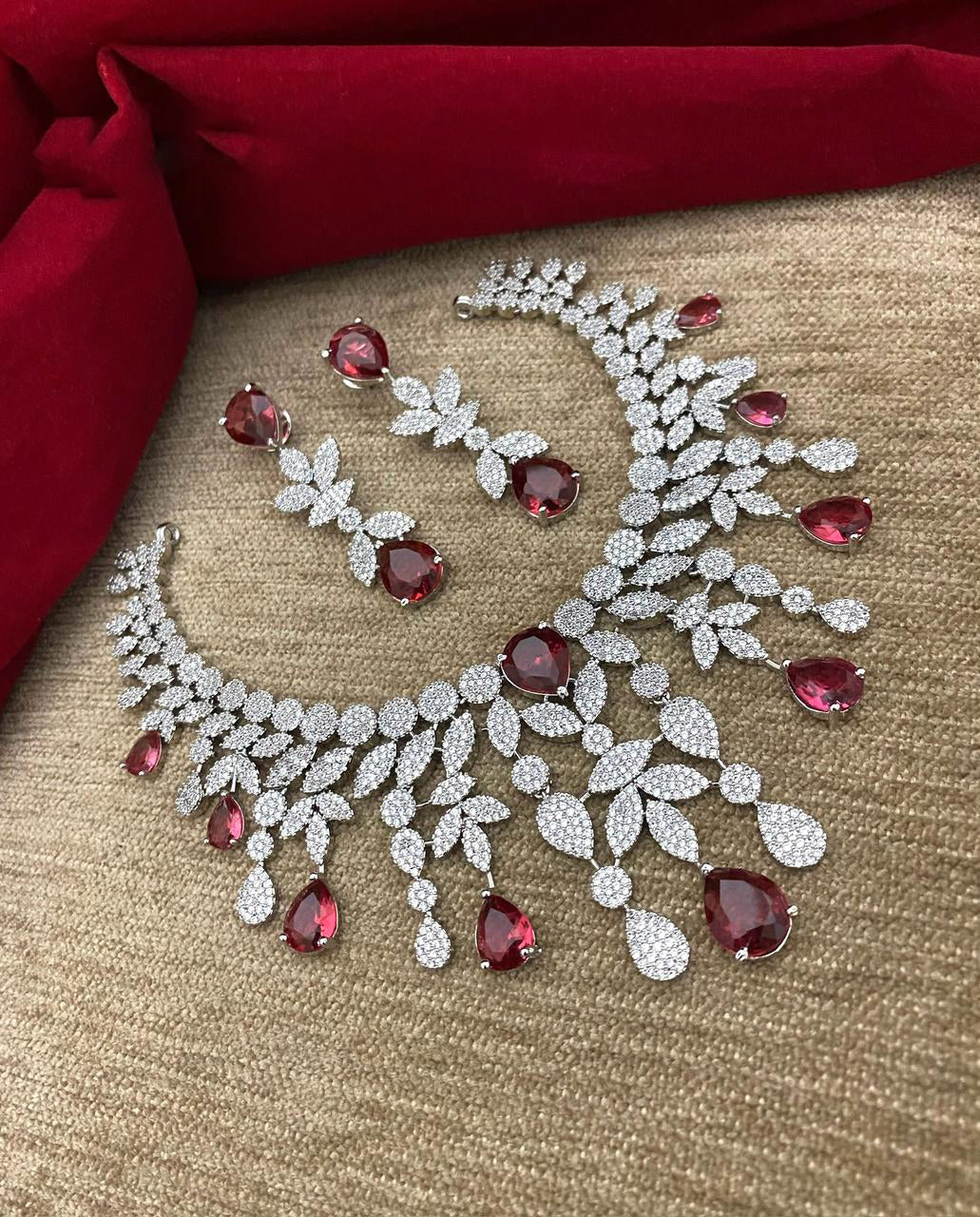 Multi Layered Flower Design Indian Choker Earring Set For Women - Libasaa.com