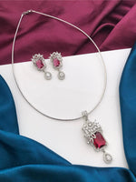 Silver Tone ADStatement Necklace Earring Set For Wedding - Libasaa.com