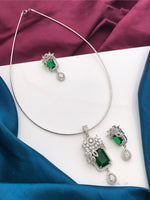 Silver Tone ADStatement Necklace Earring Set For Wedding - Libasaa.com