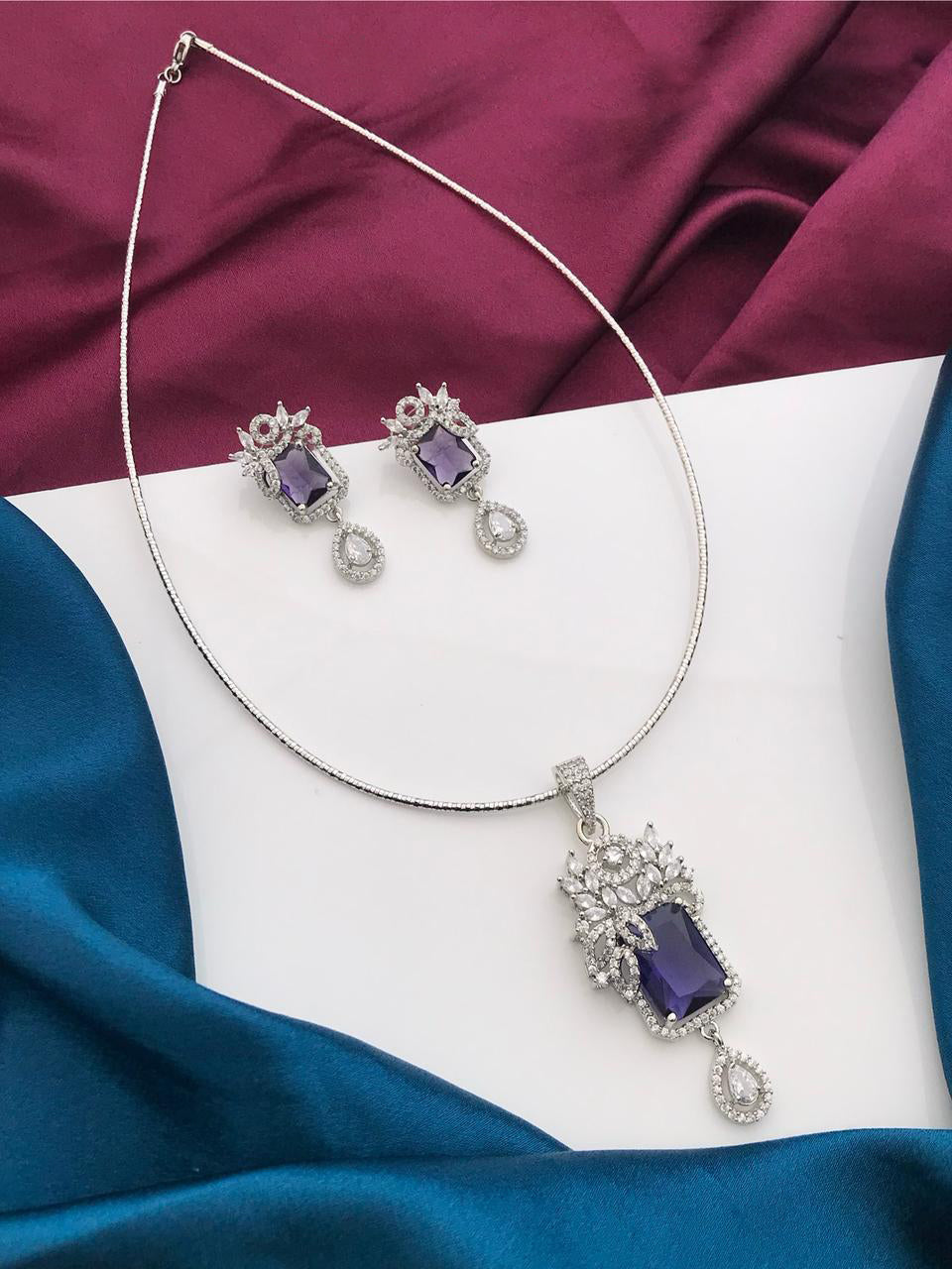 Silver Tone ADStatement Necklace Earring Set For Wedding - Libasaa.com