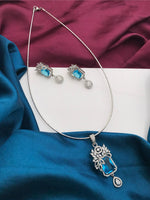 Silver Tone ADStatement Necklace Earring Set For Wedding - Libasaa.com