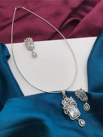 Silver Tone ADStatement Necklace Earring Set For Wedding - Libasaa.com