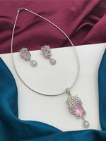Silver Tone ADStatement Necklace Earring Set For Wedding - Libasaa.com