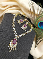 Gold Plated Kundan AD Necklace Earring Set For Wedding - Libasaa.com