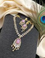 Gold Plated Kundan AD Necklace Earring Set For Wedding - Libasaa.com