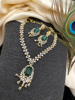 Gold Plated Kundan AD Necklace Earring Set For Wedding - Libasaa.com