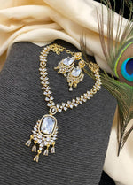 Gold Plated Kundan AD Necklace Earring Set For Wedding - Libasaa.com