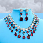 Wedding Drop Silver Finish AD Choker Earring Set For Women - Libasaa.com