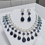 Wedding Drop Silver Finish AD Choker Earring Set For Women - Libasaa.com