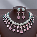 Wedding Drop Silver Finish AD Choker Earring Set For Women - Libasaa.com