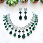 Wedding Drop Silver Finish AD Choker Earring Set For Women - Libasaa.com